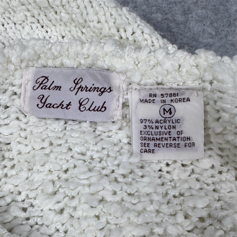 Vintage Palm Springs Yacht Club Sweater Womens M Ivory Boucle Floral Applique - Picture 10 of 11